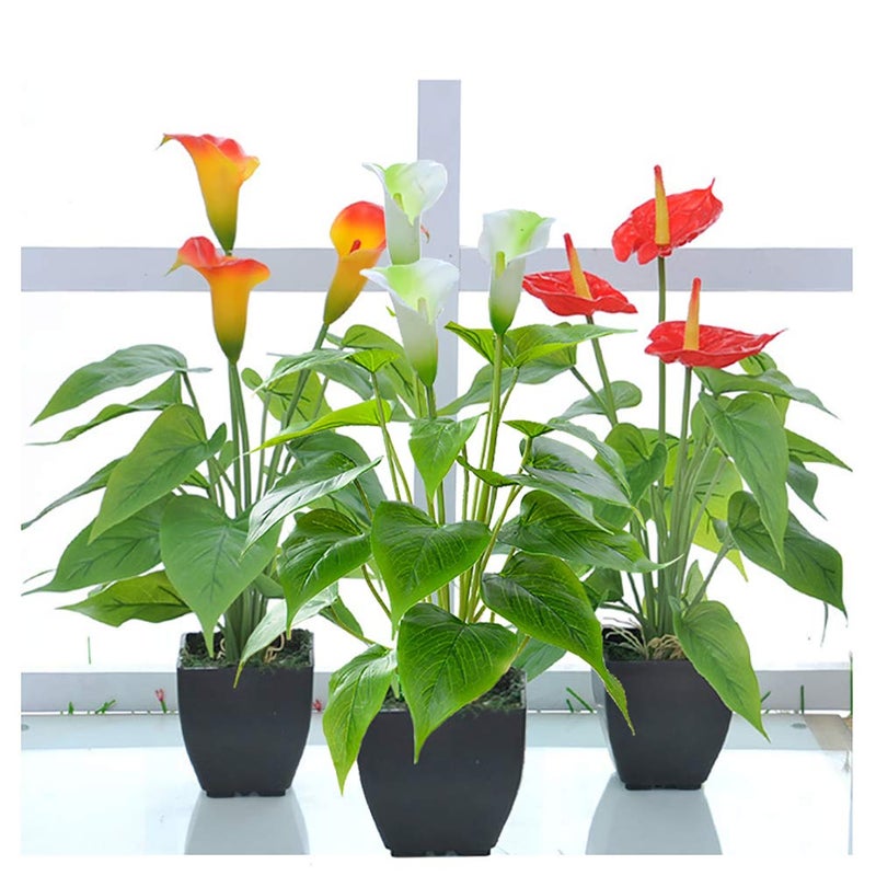 Beebel Artificial Flower Calla Lily Faux Small Potted Plant with Black Pot Fake Bonsai Flower for Home, Office, Indoor and Outdoor Occasions Decor (Red Fake Flower) - Image 5